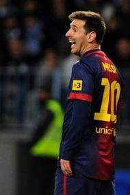 Barcelona's Lionel Messi smiles on January 13, 2013 at Rosaleda stadium in Malaga